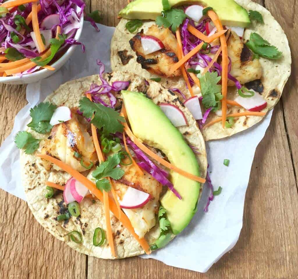 asian style grilled fish tacos recipe slaw