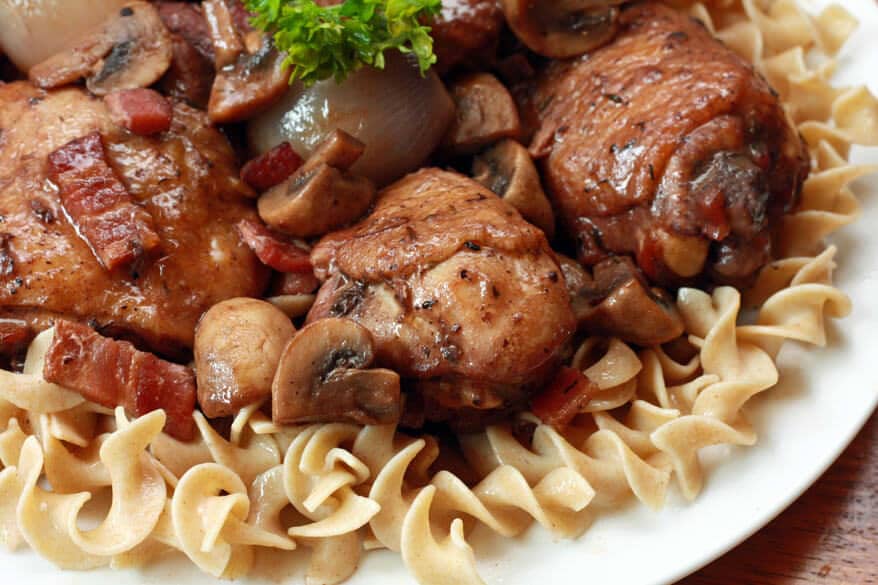 coq au vin recipe French traditional authentic chicken 