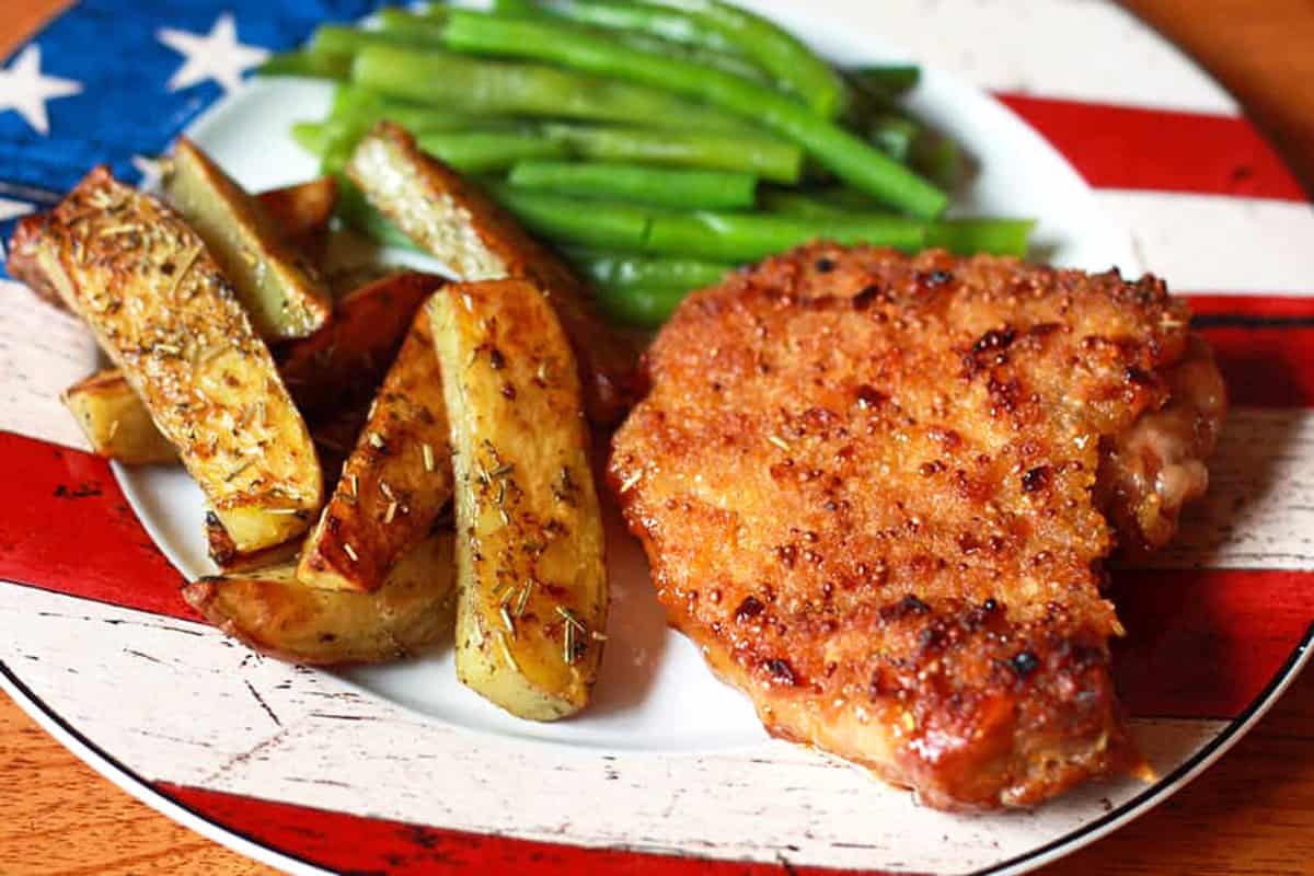 peach mustard pork chops recipe southern herbs crust batter