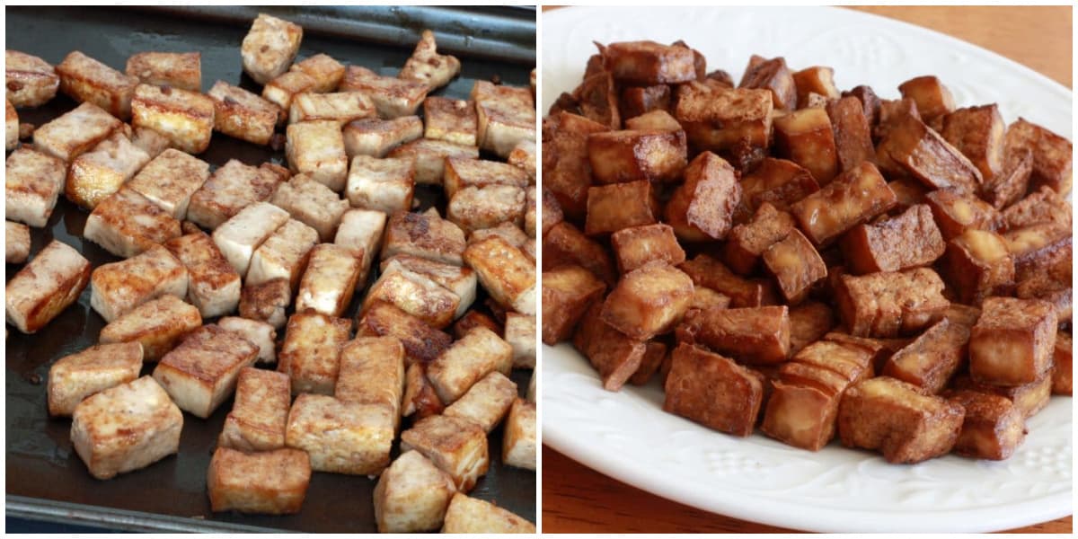 baking the tofu cubes