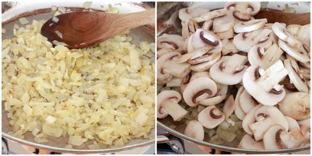 cooking the onions and mushrooms