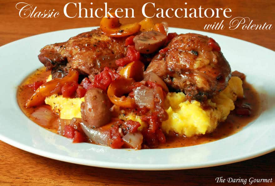 chicken cacciatore polenta Italian authentic recipe classic bell peppers mushrooms