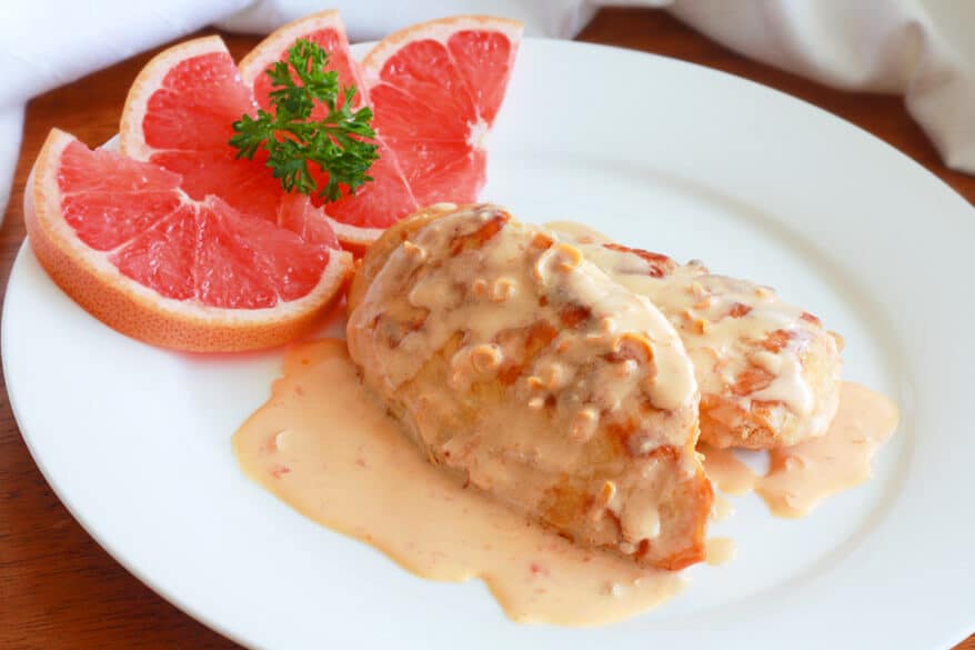 Chicken with pink grapefruit cream sauce