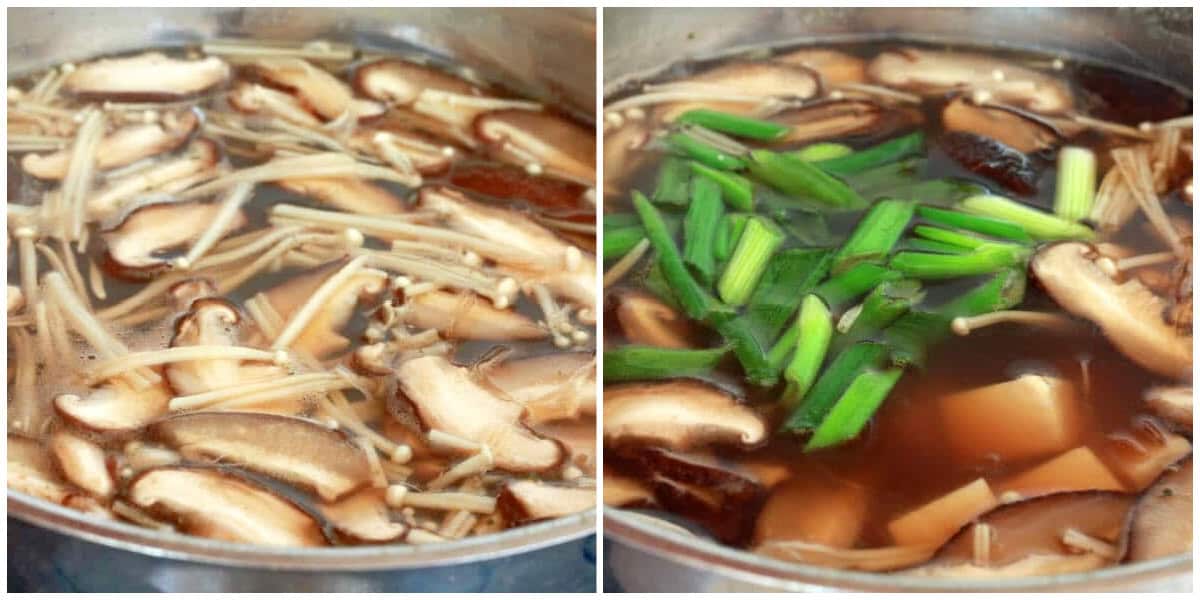 adding the ingredients to the broth
