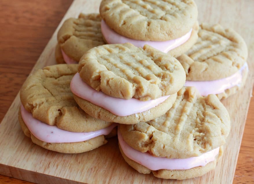 pbj sandwich cookies recipe peanut butter strawberry marshmallow cream cheese filling