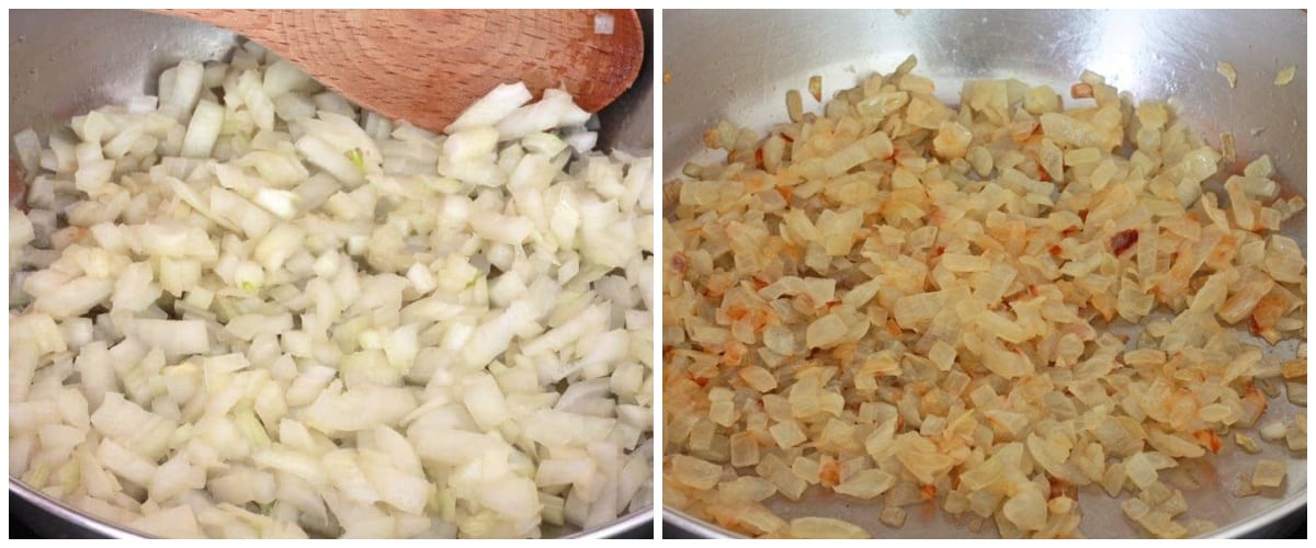 cooking onions in a skillet