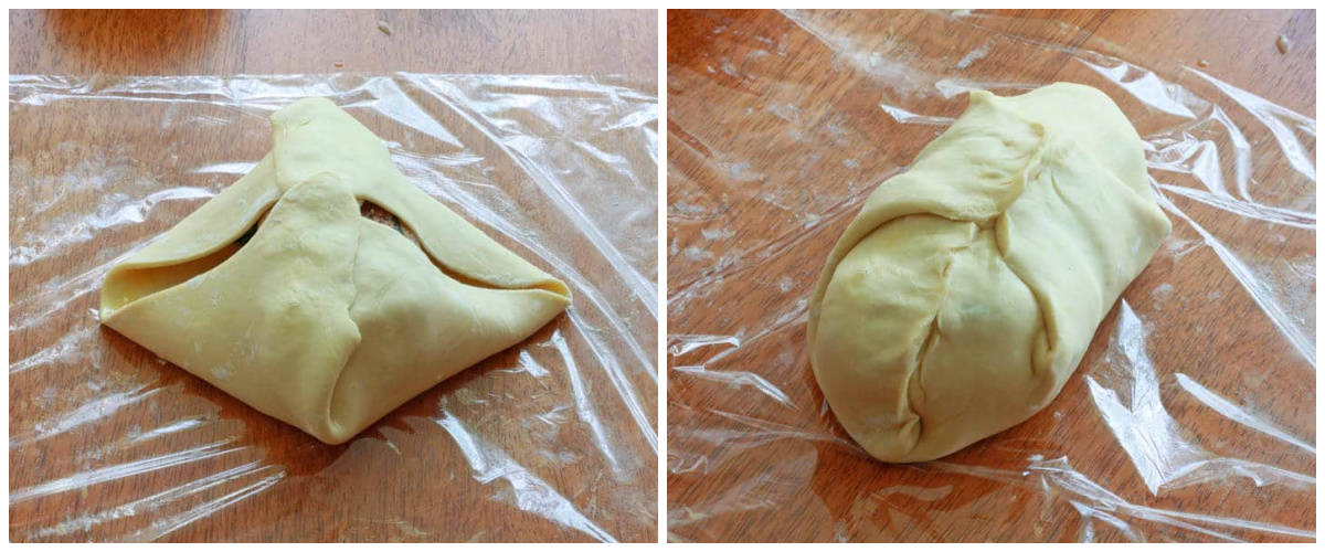 folding the puff pastry around the chicken breast