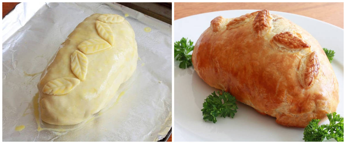 chicken wellington recipe blue cheese gorgonzola mushrooms onions cream sauce puff pastry