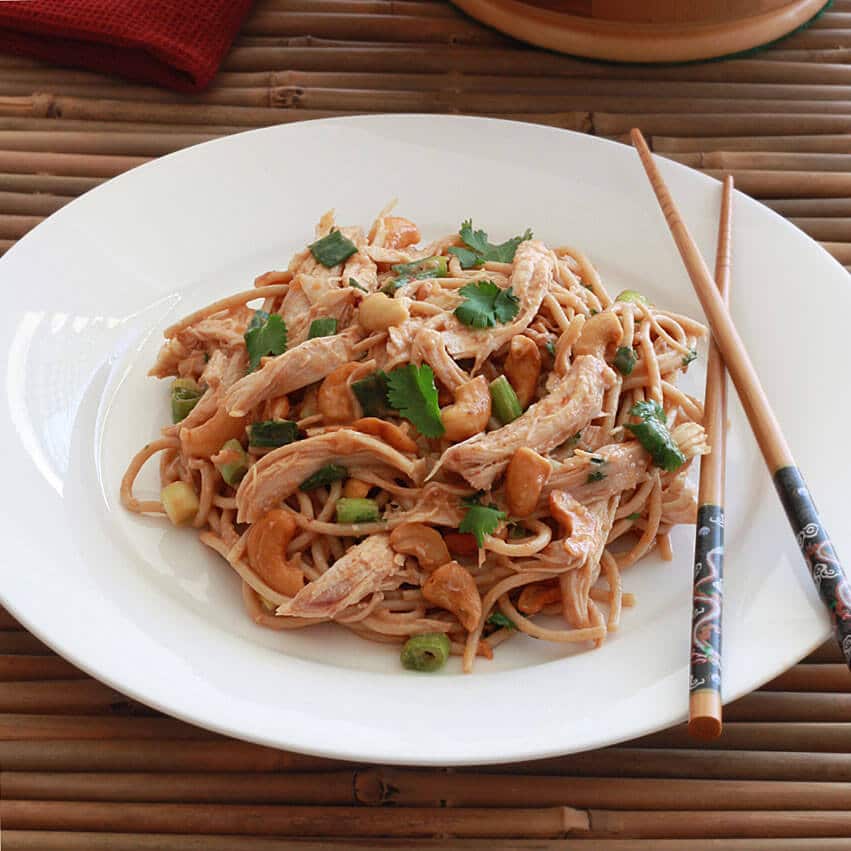 Sichuan chicken cashew noodle salad