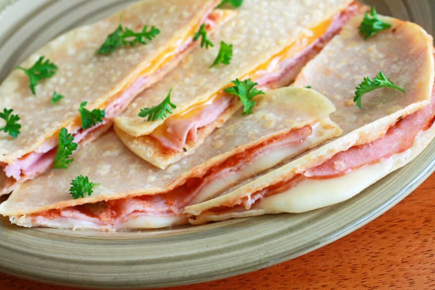 Sincronizadas ham cheese salsa tortillas