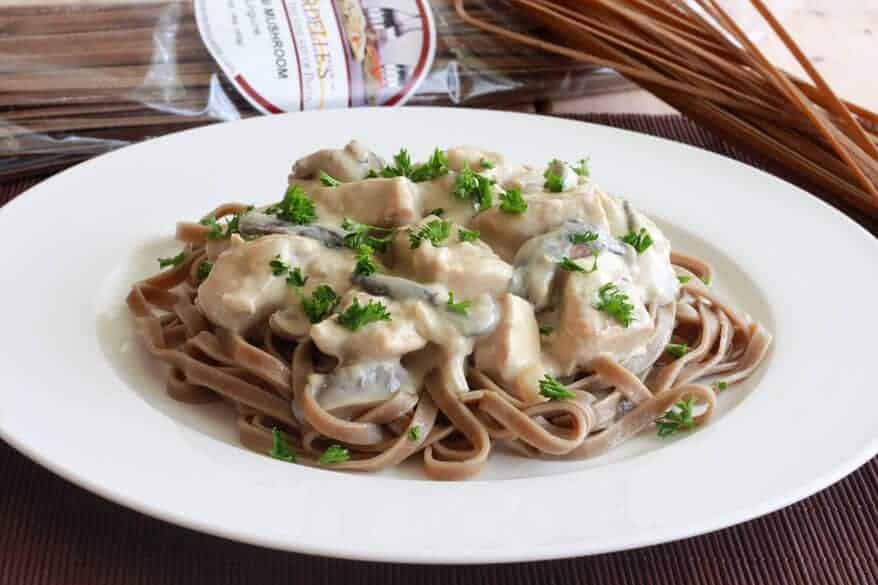 Porcini Mushroom Linguine with Chicken, Shiitakes and Gorgonzola