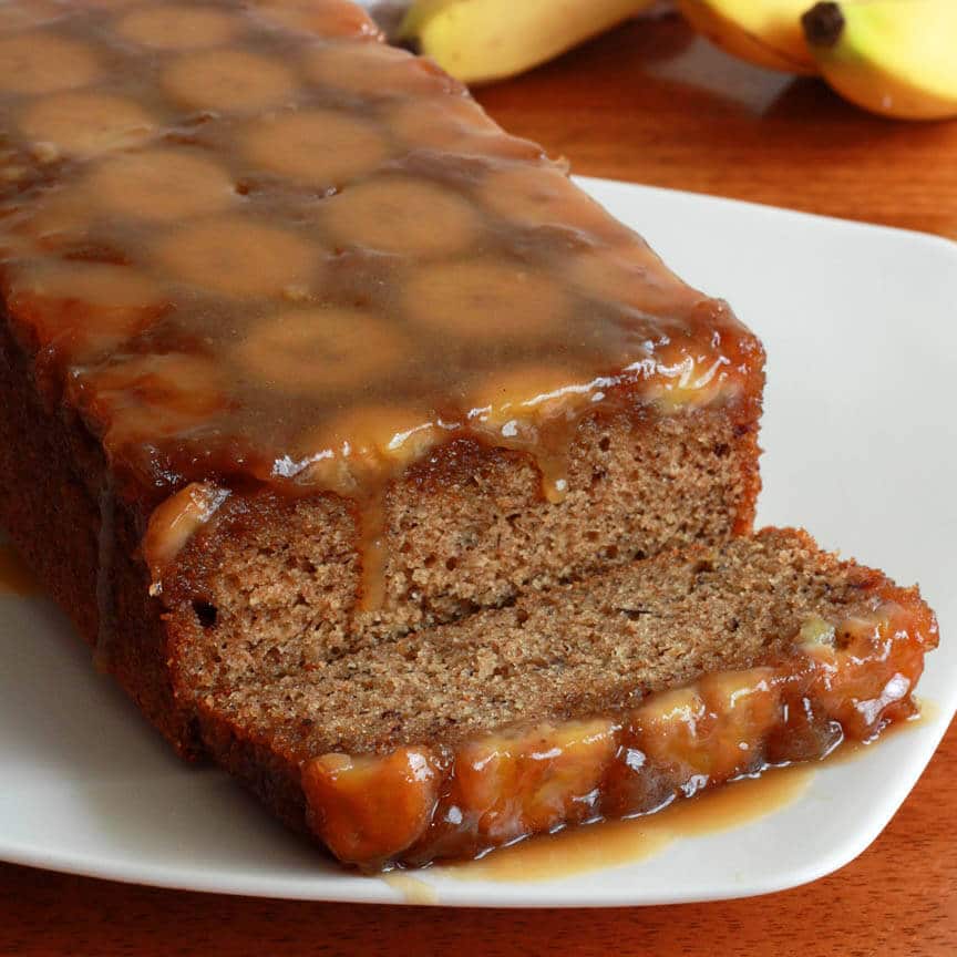 caramel banana upside down bread recipe cake loaf