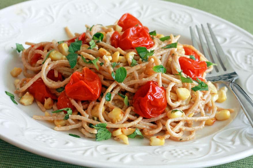 Grilled Tomato Corn Herb Parmesan Cheese Pasta Recipe