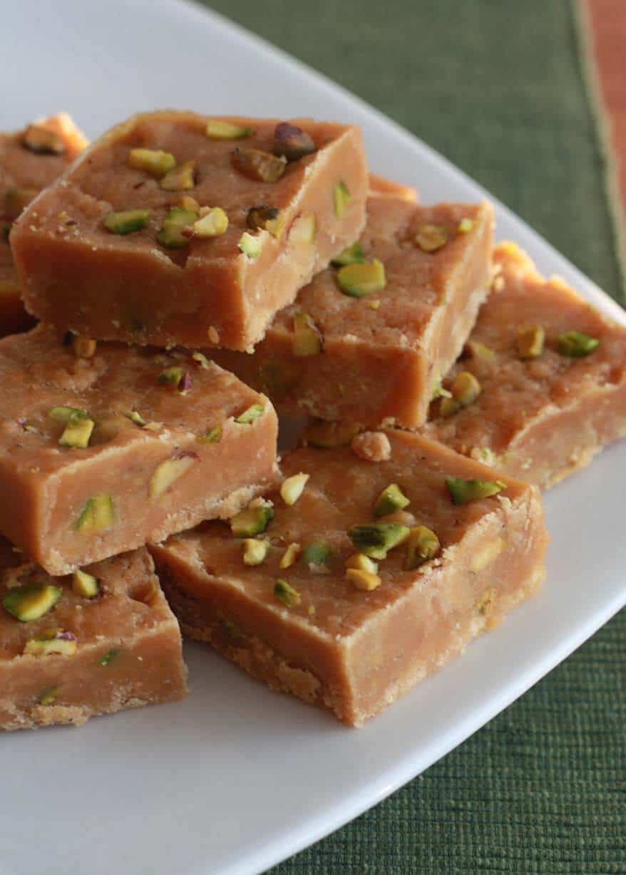 Besan Ki Barfi Pakistan garbanzo bean pistachio cardamom chickpea fudge dessert sweet
