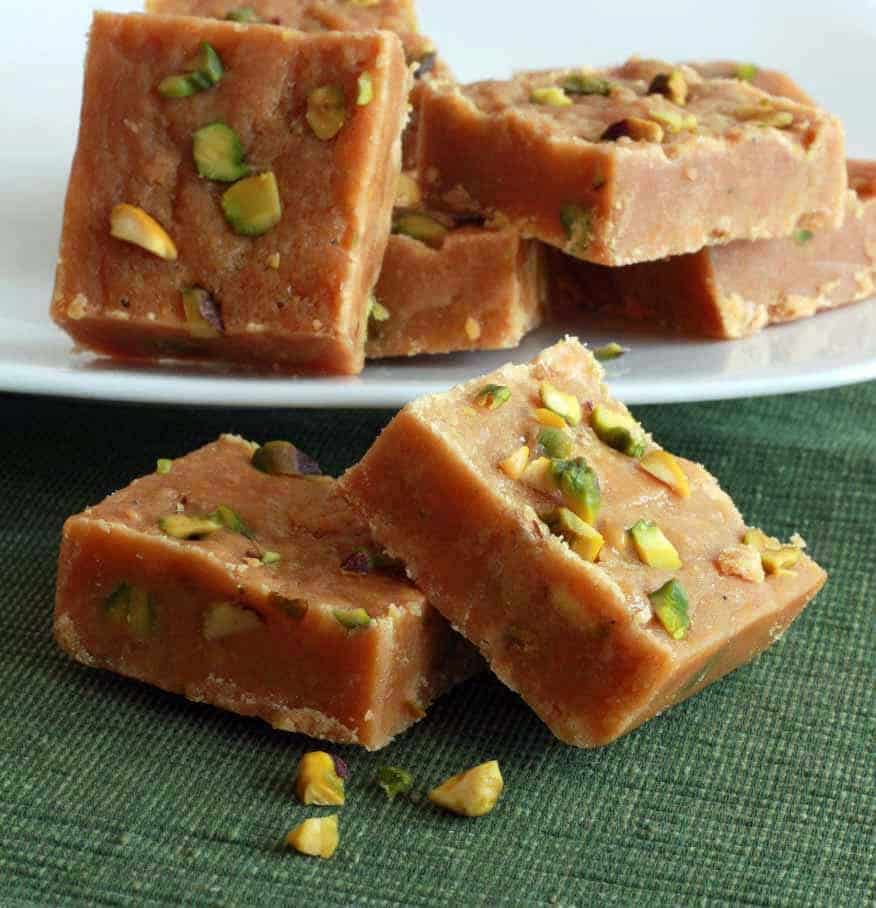 Besan Ki Barfi Pakistani dessert sweet pistachio cardamom gram flour garbanzo bean ghee