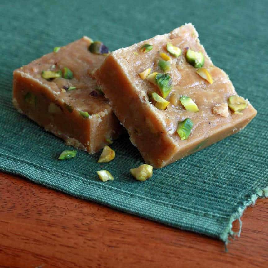 Besan Ki Barfi Pakistan chickpea gram garbanzo bean pistachio dessert sweet fudge