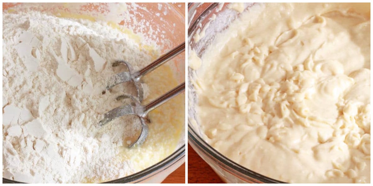 combining wet and dry ingredients to make a batter