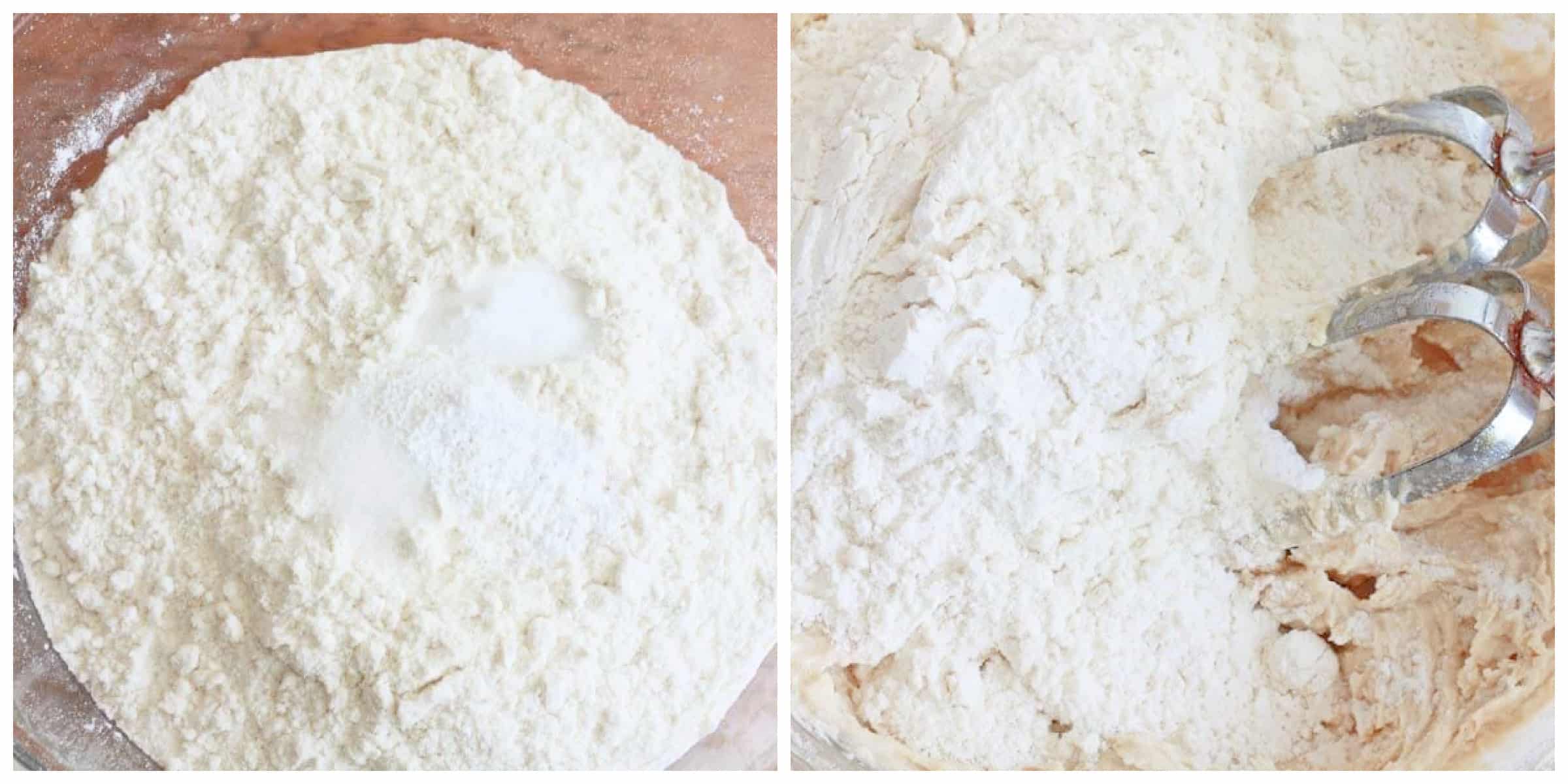 beating flour into wet mixture