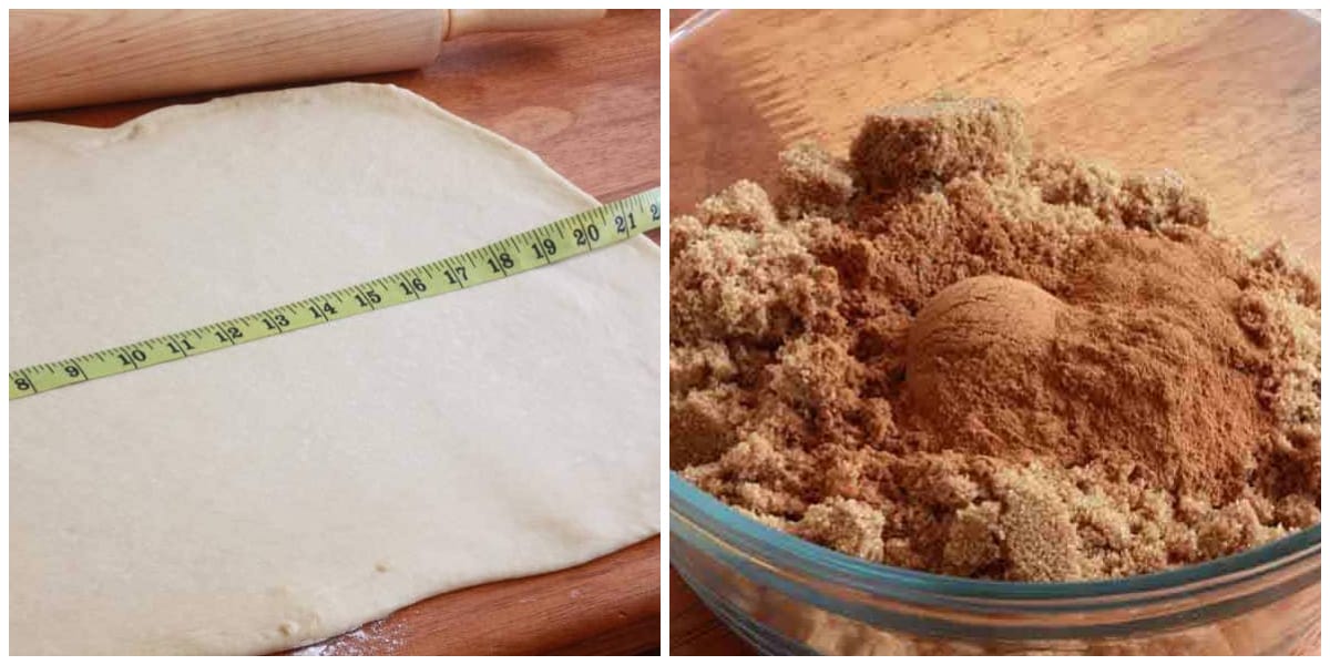 rolling out the dough and preparing cinnamon sugar mixture