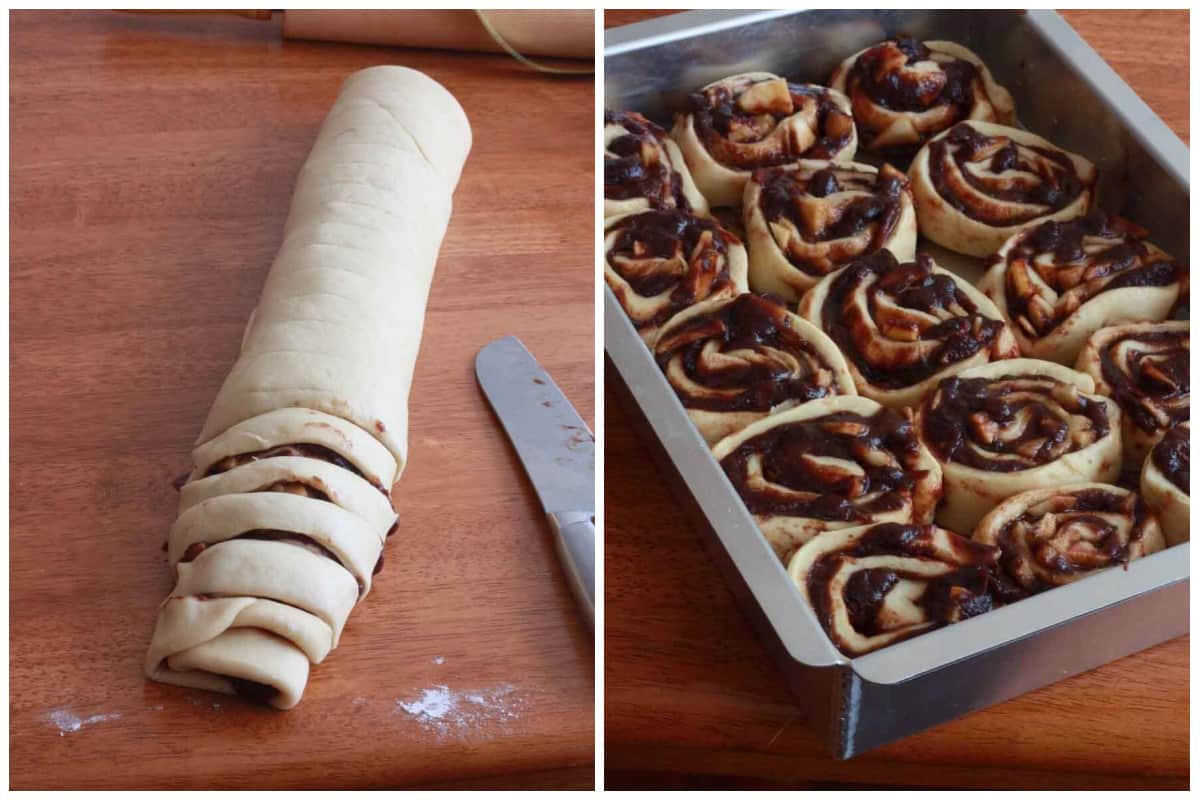 placing rolls in greased baking pan