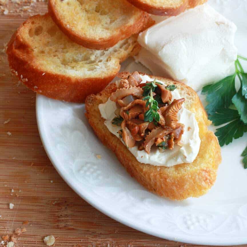 Chanterelle Mushroom Crostini with Goat Cheese