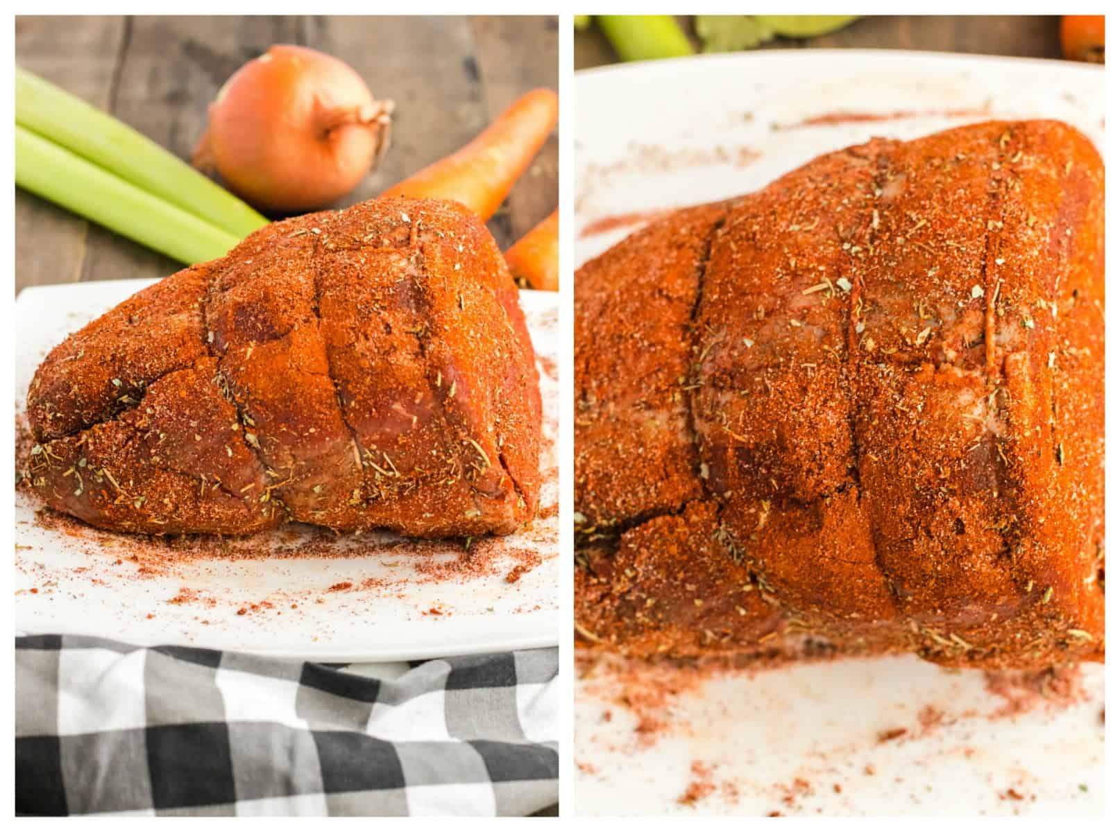 slow cooker pot roast recipe seasoning on meat
