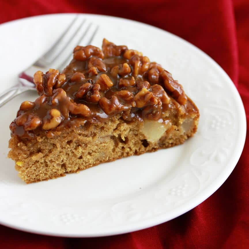 caramel pear walnut cake recipe baking christmas thanksgiving holidays baking 