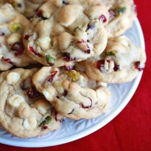 white chocolate cranberry pistachio cookies recipe dried cherries cranberries christmas colors