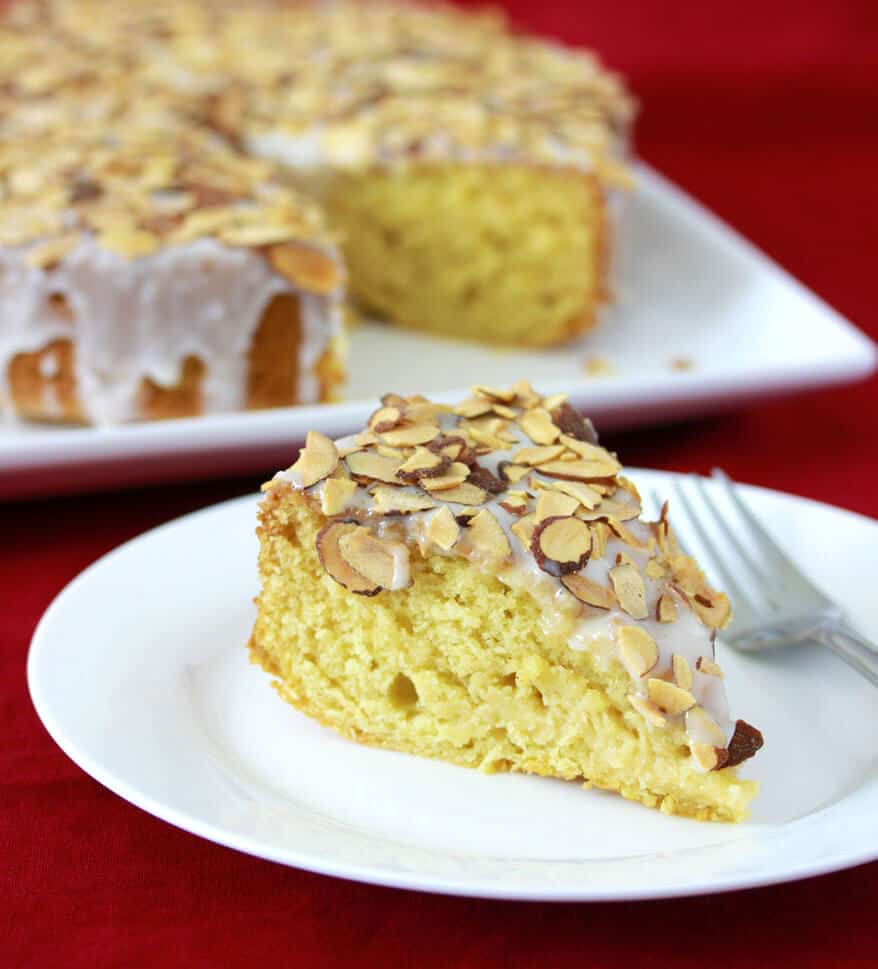 toasted almonds honey cake recipe yogurt moist tender Van de Kamp's copycat dessert baking