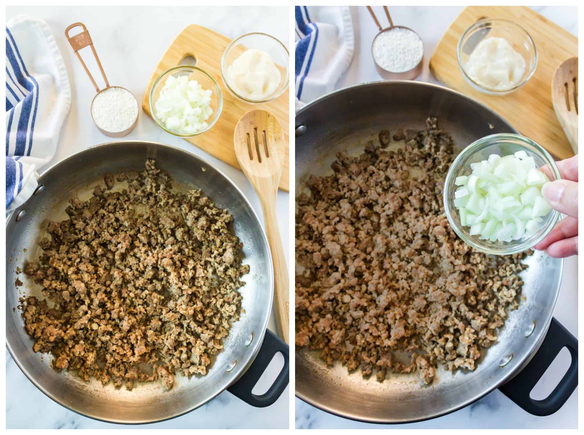browning the meat and adding onions