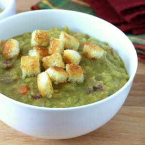 slow cooker split pea soup homemade croutons recipe