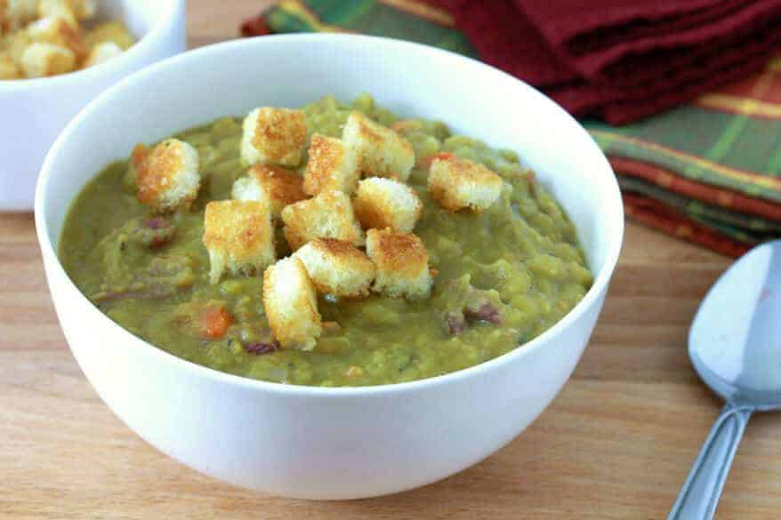 slow cooker split pea soup homemade croutons recipe