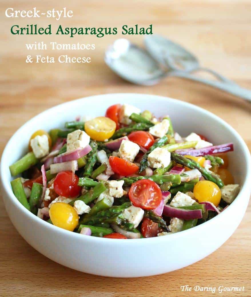 Greek salad recipe feta cheese tomatoes red onions asparagus healthy vinaigrette