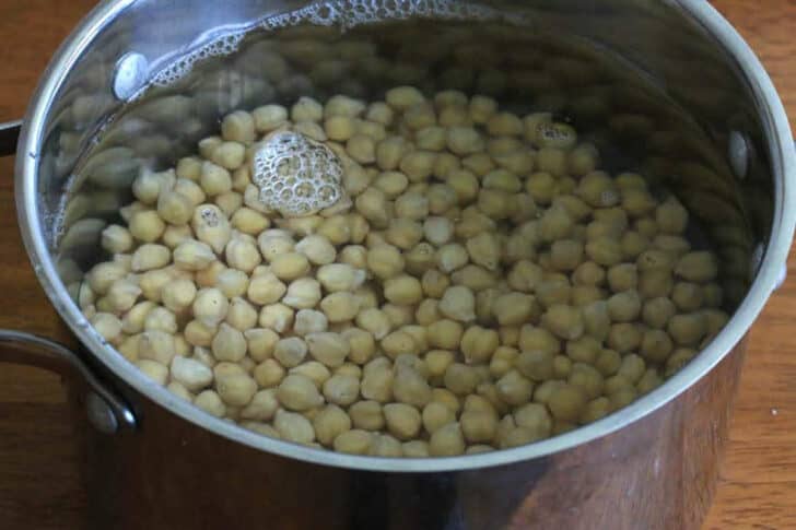 garbanzo beans in pot of water