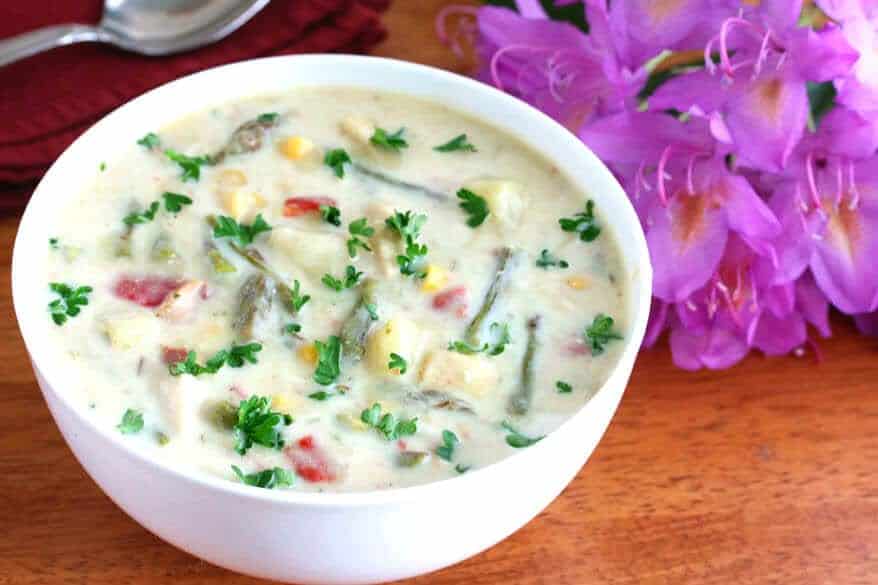 chicken asparagus chowder recipe bacon corn potatoes red peppers