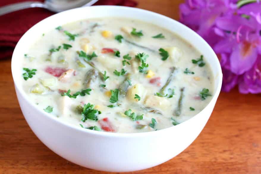 chicken asparagus chowder recipe bacon corn potatoes red peppers