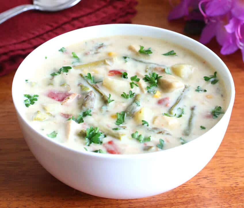 chicken asparagus chowder recipe bacon corn potatoes red peppers
