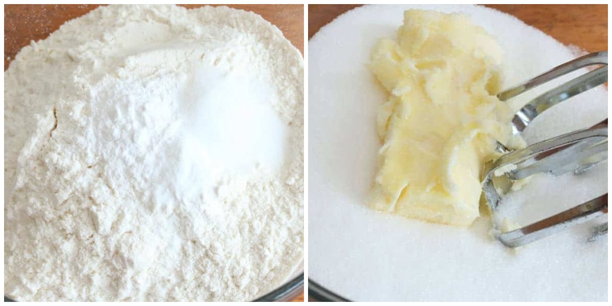 combining dry ingredients and creaming butter and sugar