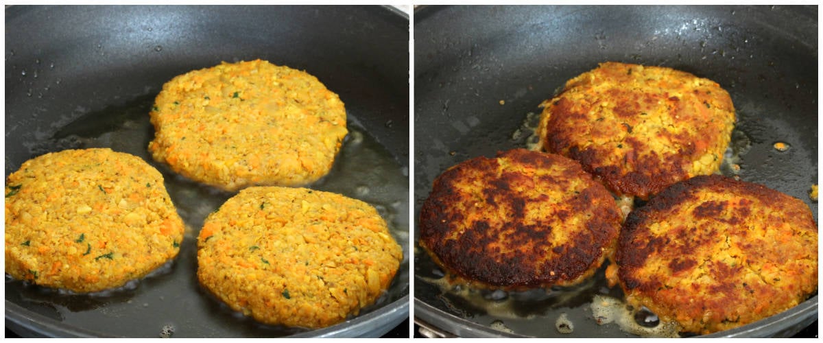 frying the patties in a skillet