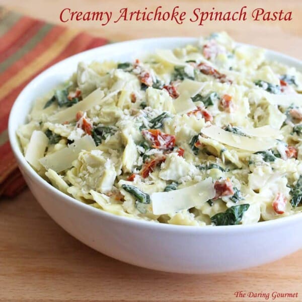 Creamy Artichoke Spinach Pasta The Daring Gourmet