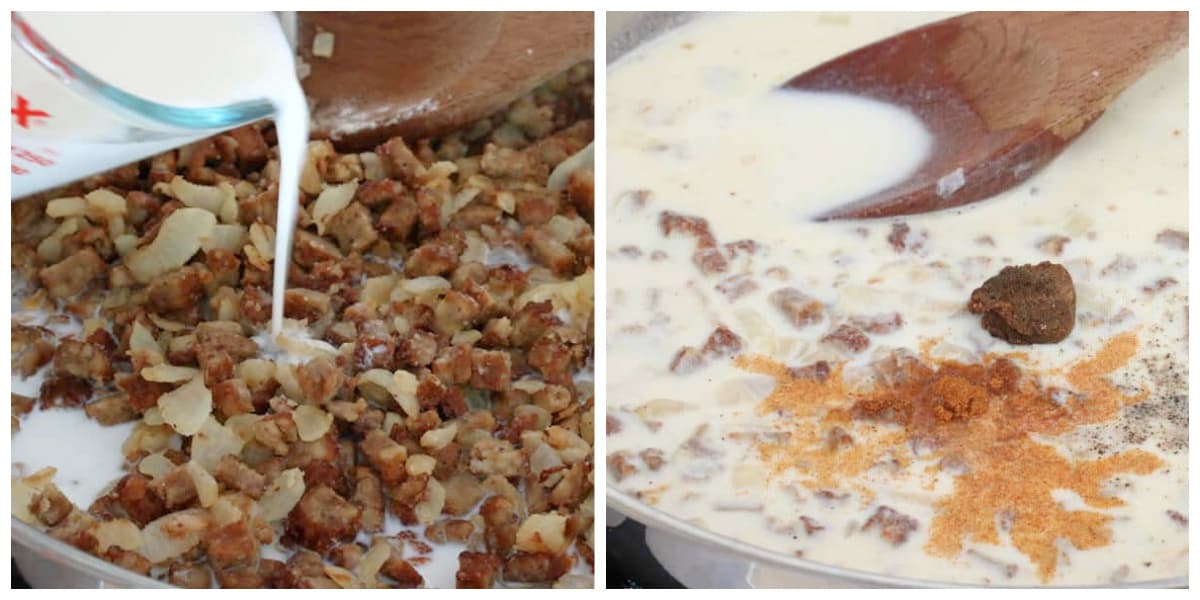 adding cream and seasonings