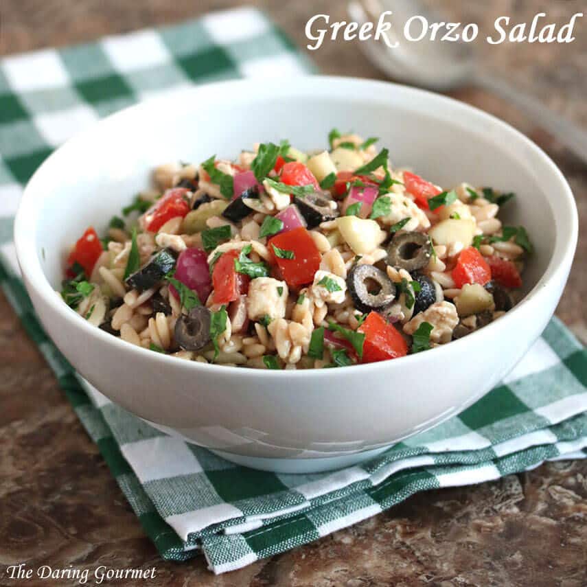 Greek orzo salad recipe feta cheese olives cucumber red onion vinaigrette healthy