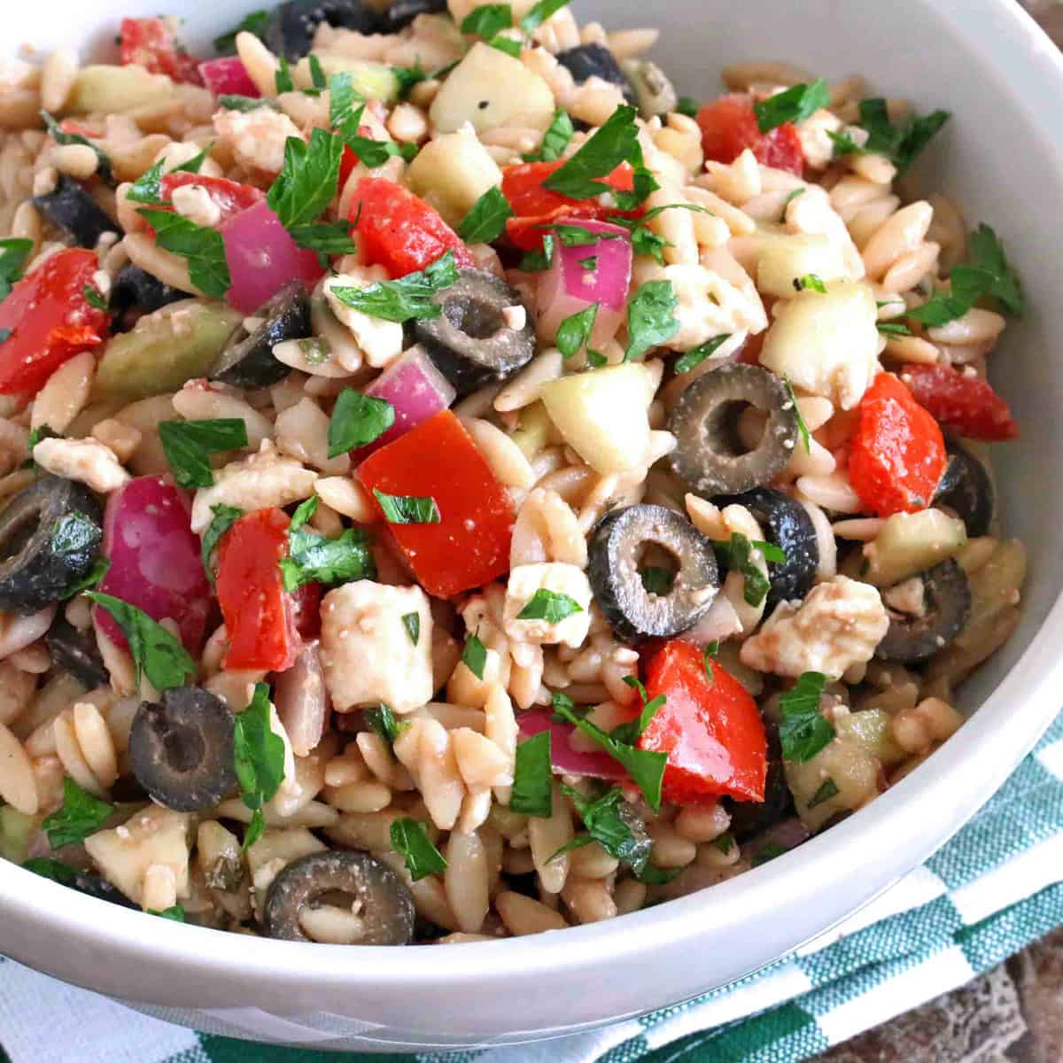 greek orzo salad recipe tomatoes olives onions vinaigrette