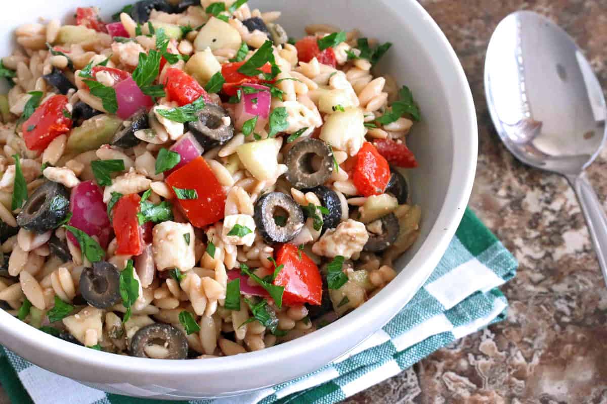 greek orzo salad recipe tomatoes olives onions vinaigrette