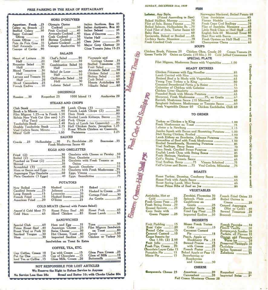 Musso 4 new years eve 1939 menu