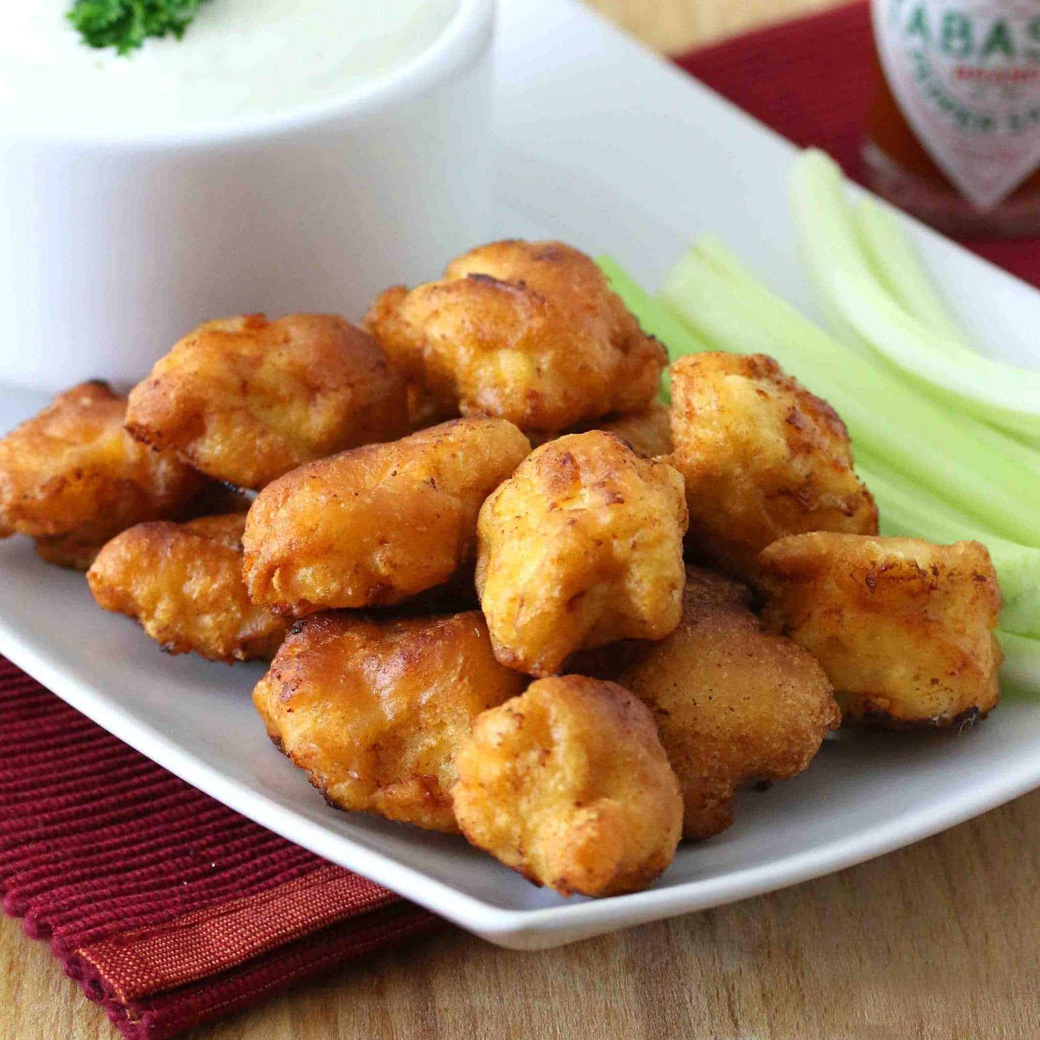 popcorn chicken recipe buffalo style hot spicy blue cheese dressing