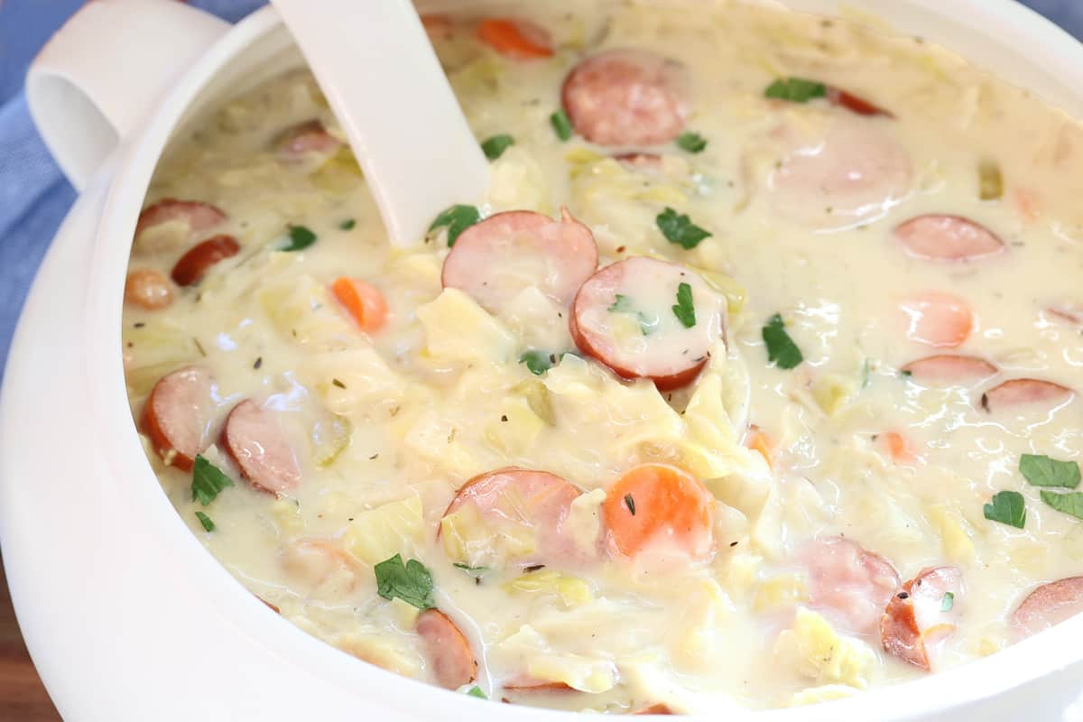 cabbage and kielbasa soup recipe sausage creamy caraway seeds carrots celery