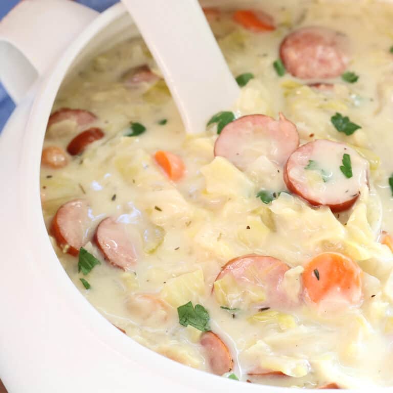 cabbage and kielbasa soup recipe sausage creamy caraway seeds carrots celery