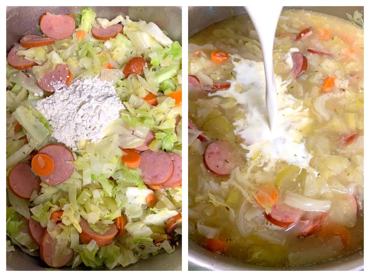adding flour broth and cream