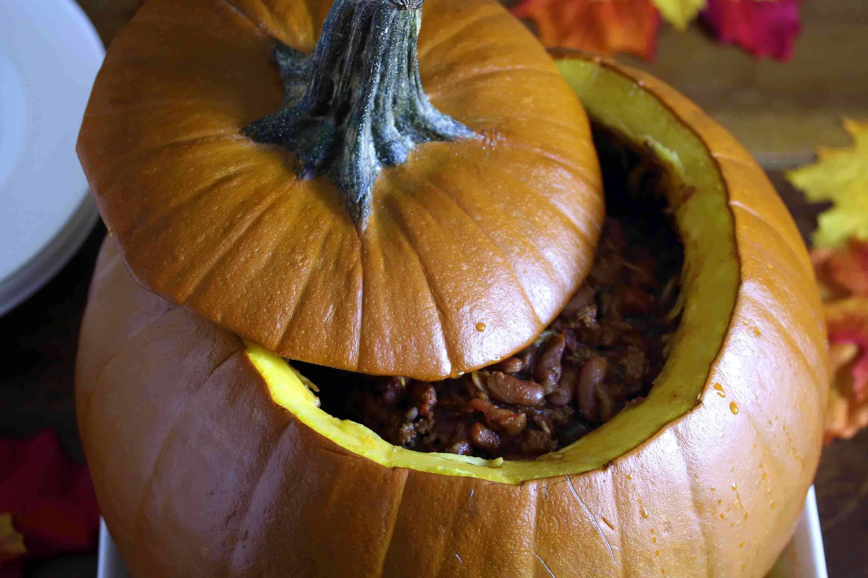 dinner chili baked in a pumpkin recipe